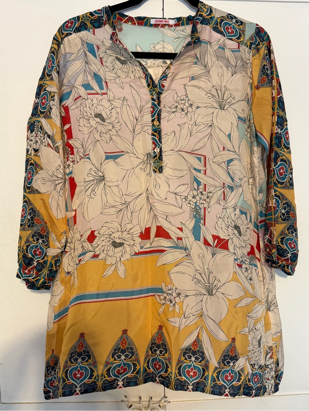 Johnny Was 100% Silk Floral Boho Tunic Top Women’s XS